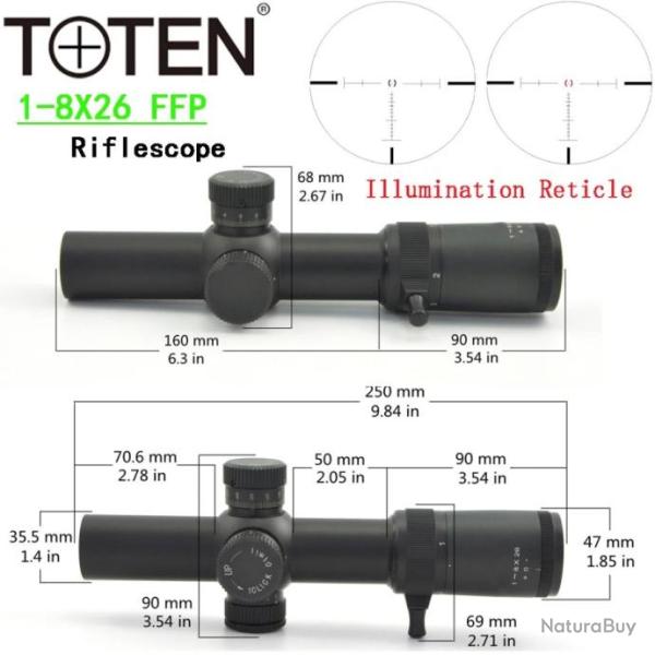 TOTEN Lunette de Vise   1-8x26FFP paiement en 3 ou 4 fois  - LIVRAISON GRATUITE !!