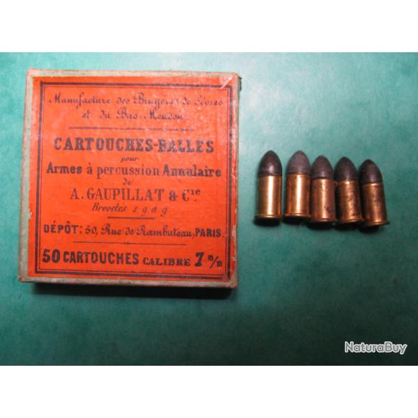 Une rare cartouche Cal 7mm Annulaire de A. Gaupillat vers 1866 des Bruyeres de S�vre et bas Meudon