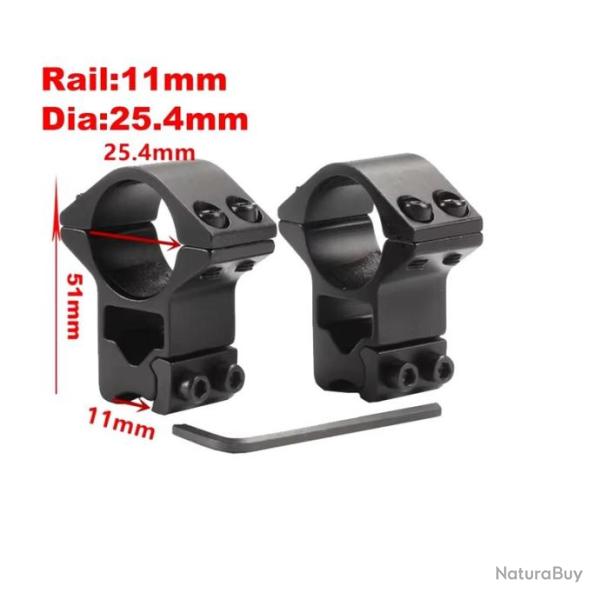 Colliers Tunnel rail 11 mm pour lunette de tir diam�tre 25,4 mm (1 pouce)