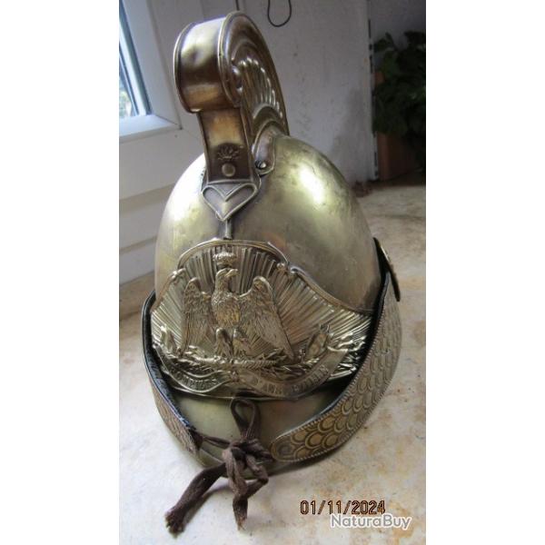 Casque sapeur pompier second empire TBE aigle imp�rial mod 1855 Anserville Oise France soldat du feu