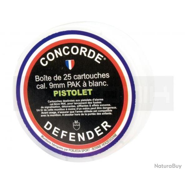 CARTOUCHE � BLANC - CONCORDE DEFENDER 9 mm PAK, Boite de 25