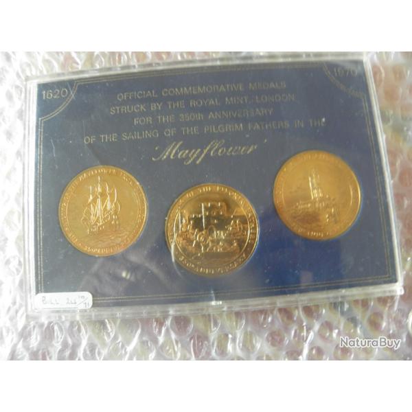 M�dailles comm�moratives officielles du 350e anniversaire du d�part du Mayflower