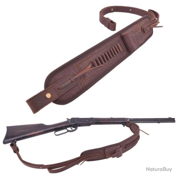 Sangle porte-munitions en cuir et toile pour fusil Coffee(12Gauge)