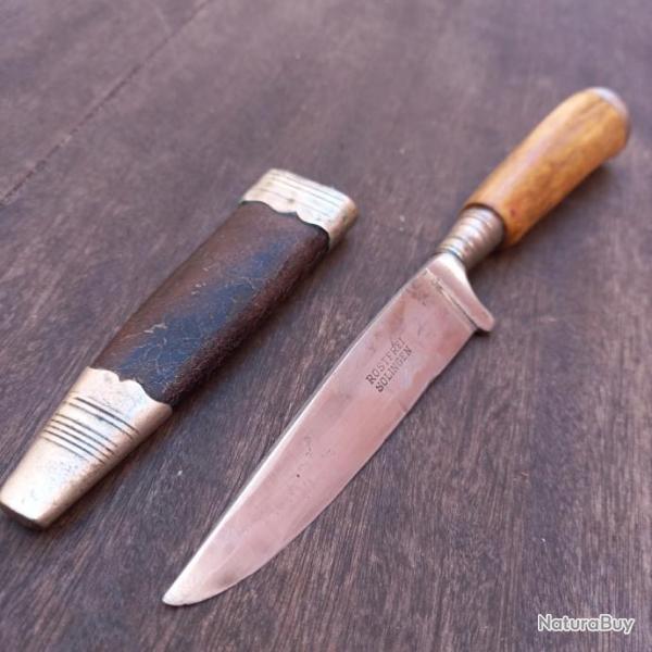 Couteau de Chasse NICKER ROSTFREI SOLINGEN Manche en Bois de Cerf avec �tui en Cuir