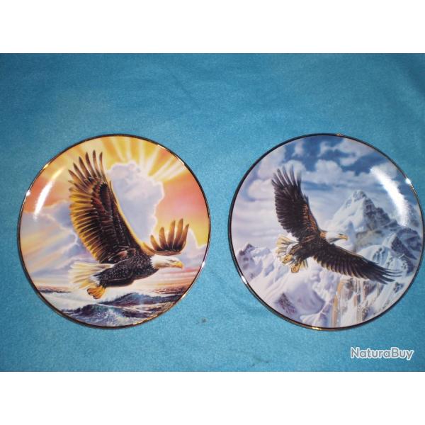 Lot de deux assiettes AIGLES de chez FRANKLIN MINT  , cowboy, country, indien,collection