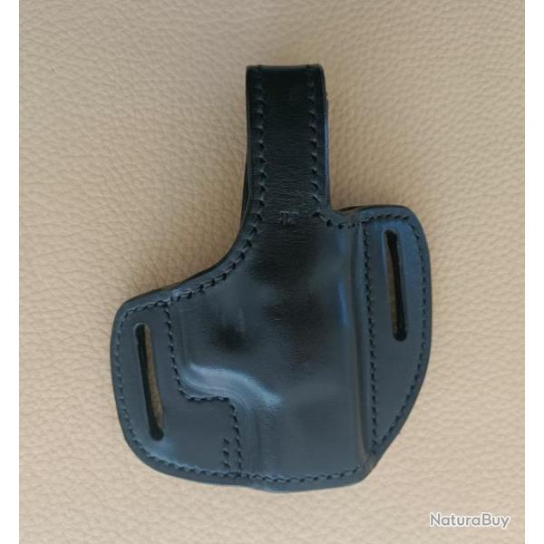 Holster GLOCK 19 et GLOCK 23 en cuir noir, droitier, type "galet"