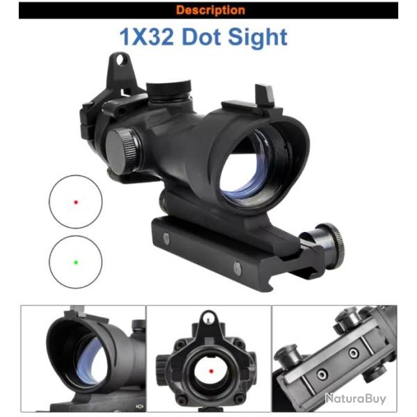 Lunette de vis�e � point rouge et vert pour fusil de chasse, rail de 20mm,ou airsoft  1x32