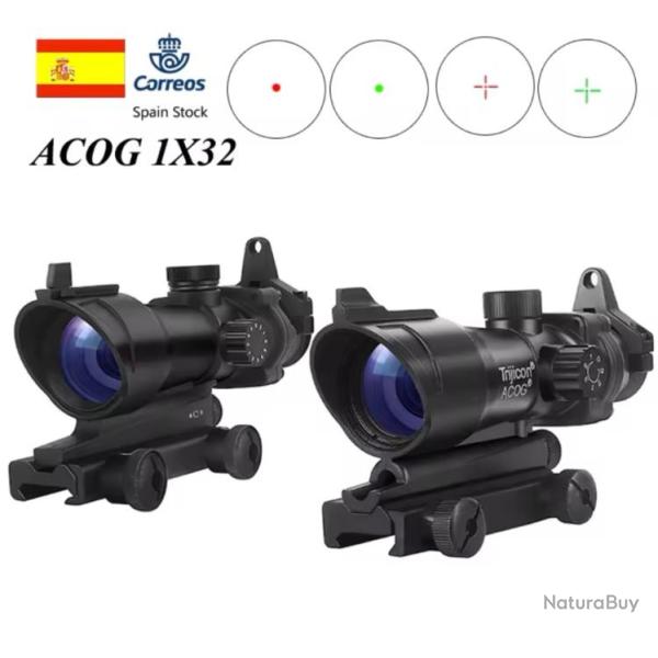 Lunette de vis�e � point rouge et vert ou croix pour fusil de chasse, rail de 20mm,ou airsoft  1x32