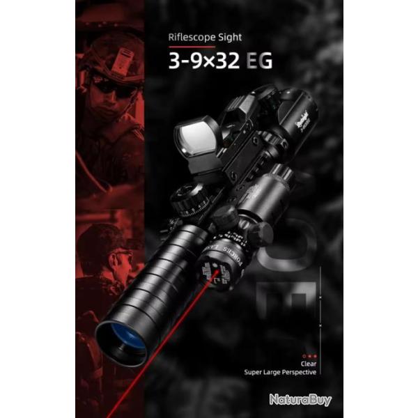 Lunette de vis�e 3 en 1 illumin�e avec holographique, lunette de chasse 3-9X32 EG, rouge et vert