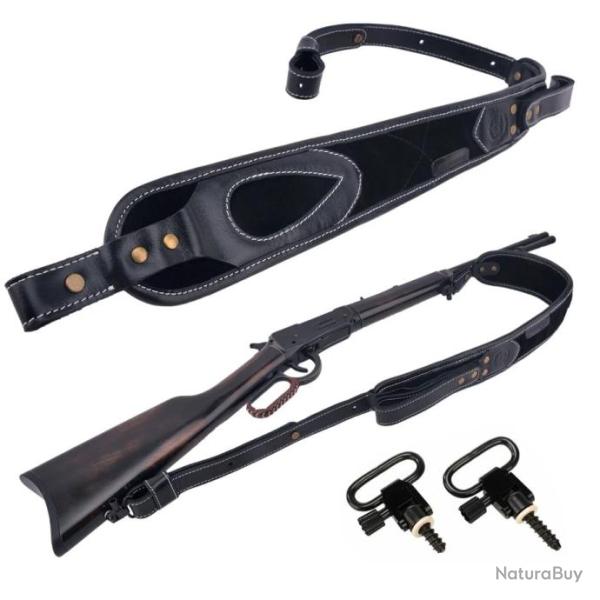 Sangles de fusil de chasse en cuir de buffle avec 2 �merillons NOIR LIVRAISON  GRATUITE !!