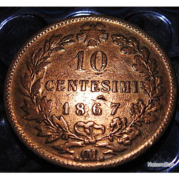 ITALIE piece de 10 centesimi cuivre 1867 OM diametre 30 mm