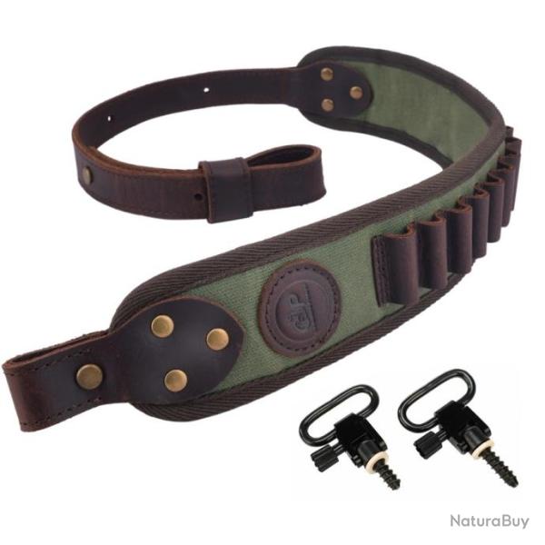 Sangle de support en cuir KAKI pour 308 .30-06 , 45-70 .44-40, avec 2 �m�rillons