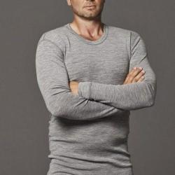 Haut homme manches longues chaud col rond pure laine m&eacute;rinos &eacute;cru, gris ou bleu gris clair XL (extra