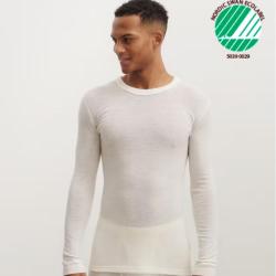 Haut homme manches longues chaud col rond pure laine m&eacute;rinos &eacute;cru, gris ou bleu blanc &eacute;cru L (large)