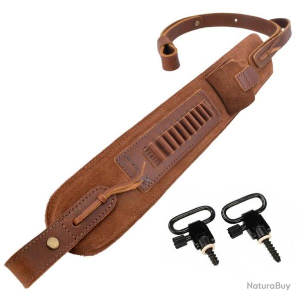 Porte-munitions r�glable en cuir -MARRON- pour. 22lr .22mag .17hmr 2 ATTACHES