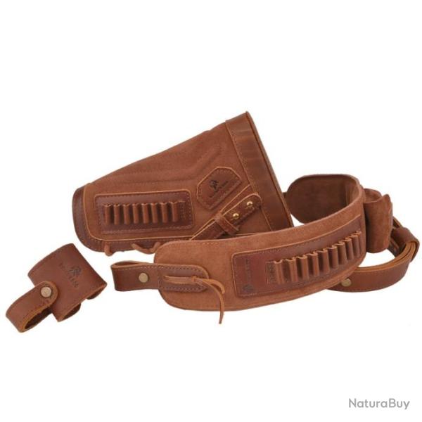 Ensemble busc + sangle 100% cuir - 22lr - LIVRAISON GRATUITE - Marron gaucher