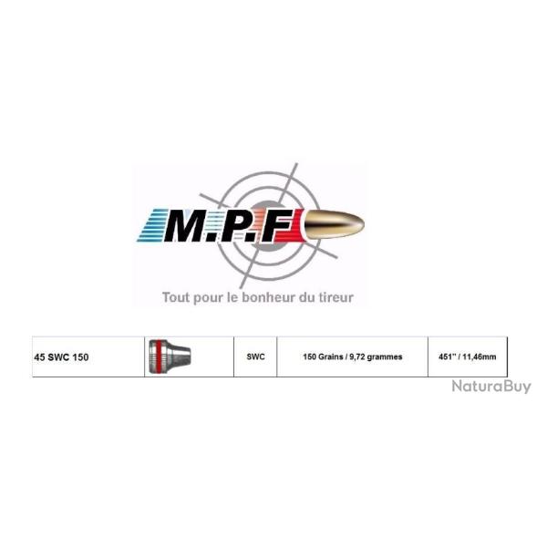 Ogives MPF plomb 45 SWC 150 Gr � 451" par 500