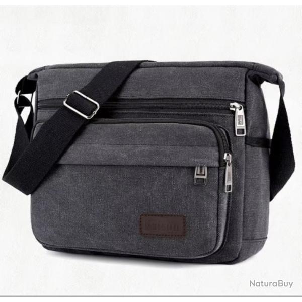 Sac � Bandouli�re Homme en Toile - Style D�contract� & Multifonctionnel Noir