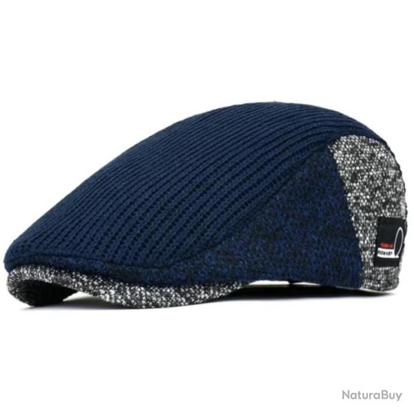 Casquette Octogonale Vintage Homme Style Gatsby, B�ret Tricot� Bleu