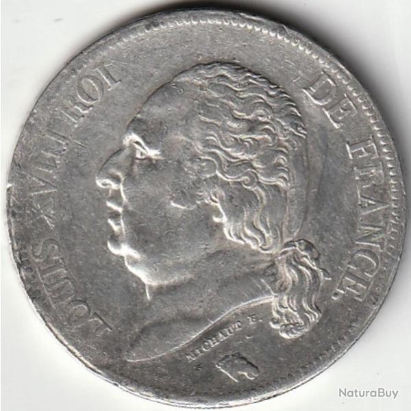Pi�ce de Monnaie France 5 francs Louis XVIII, t�te nue 1821 Lille Argent Qualit�