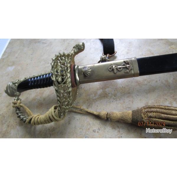 Sabre officier marine TBE �cole navale complet drag +b�l 1982 HOSTIN Royale dor� nationale marin mer