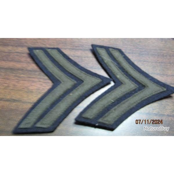 paire patch caporal ww2 US army deuxi�me guerre am�ricain grade GI d�barquement feutre