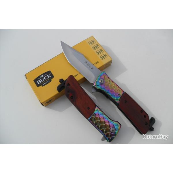 Couteau Sauvetage Massif Lame 10 cm Manche Bois / Acier 13 cm Outdoor