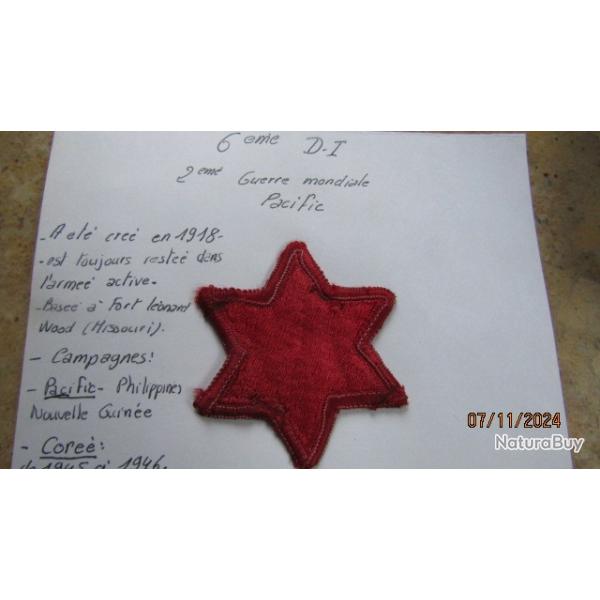 patch armee us 6th INFANTRY DIVISION  1� type ww2 US insigne deuxi�me guerre am�ricain GI Pacifique