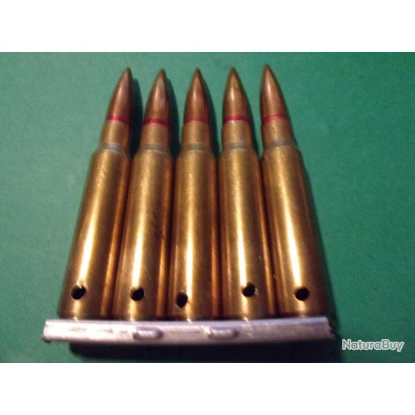5 munitions sur clip en 7,5x54 MAS 3-64 MI F 7,5, �tui laiton balle blind�e cuivr�e neutralis�es