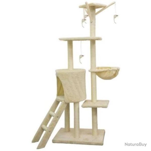 Arbre � chat Moyen avec niche et perchoir Stable et Confortable BEIGE 79 x 34 x 138 cm