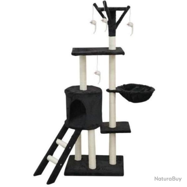 Arbre � chat Moyen avec niche et perchoir Stable et Confortable Noir 79 x 34 x 138 cm