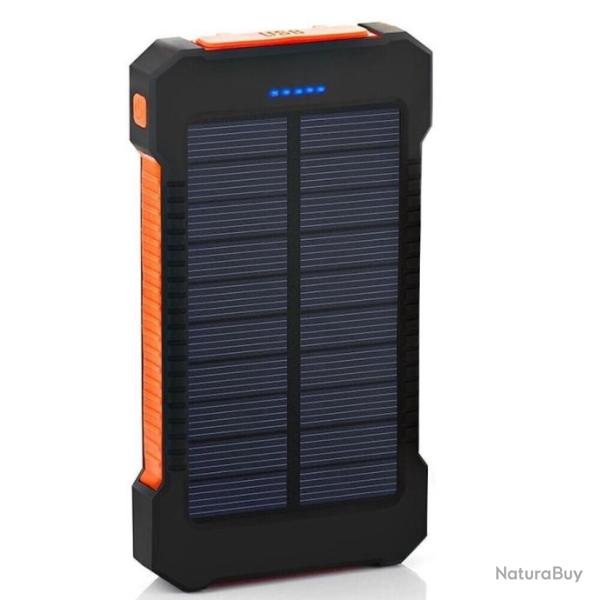 Batterie Solaire Portable 20000mAh �tanche Chargeur Haute Capacit� Double Port USB �clairage LED