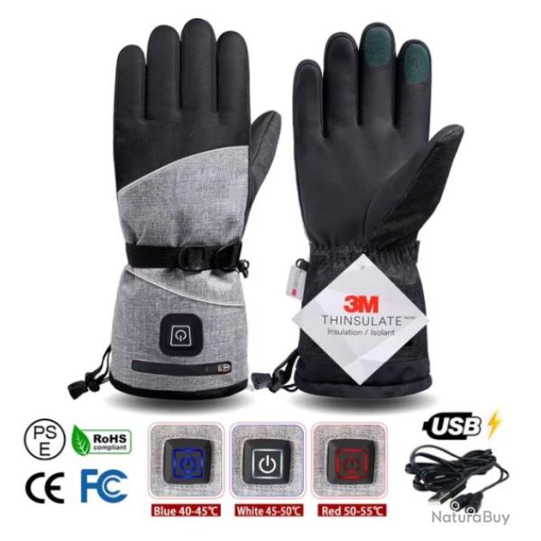 Gants Chauffants Thermiques �lectriques Rechargeables USB 3M Confort et Chaleur Gris