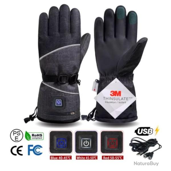 Gants Chauffants Thermiques �lectriques Rechargeables USB 3M Confort et Chaleur Noir