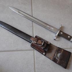 RARE baionnette Suisse pour fusil Rubin Schmidt 1889, 89/96 - Mdle 1900 sans matricule + PF en cuir