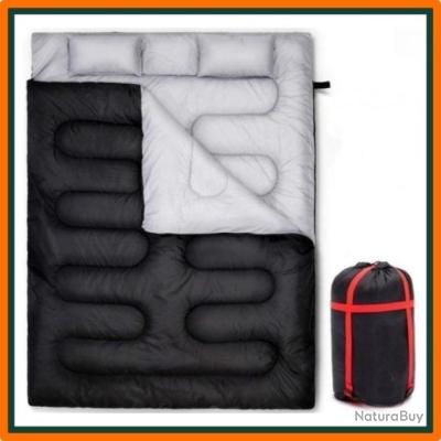 Sac De Couchage Double SereneLife – Séparable En 2 Simples, Oreillers Inclus, Imperméable, -15 à -12°C