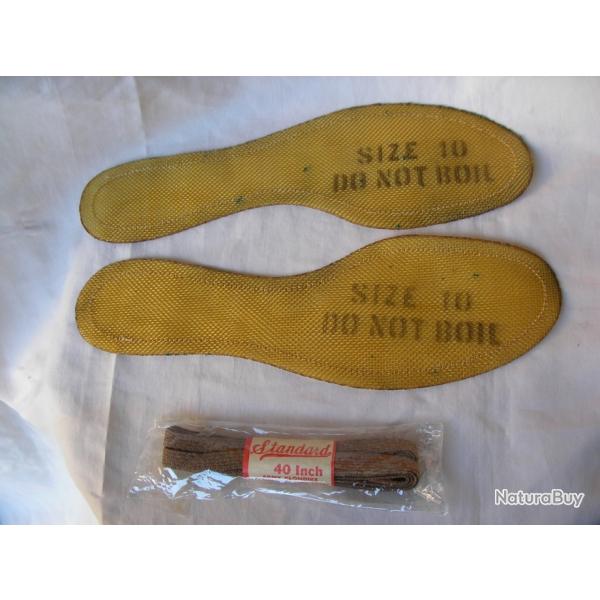 WW2 US LOT DE SEMELLES PLASTIQUES TAILLE 10 ET LACETS NEUFS CHAUSSURES MILITAIRES AM�RICAINS RARE