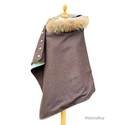 Cape Ou Châle En Fourrure Et Laine Marron - Fabriqué En France - Taille Unique - Occasion TB