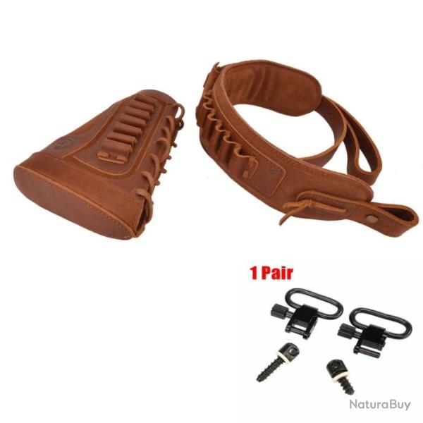 Jeu de crosse de fusil en cuir avec �lingue 357, .30-30, .38,. 32P1, Spcl.32