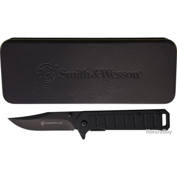 Couteau Smith&Wesson A/O Lame Acier 3Cr13 Manche Aluminium Linerlock Clip Boite M�tal SWP1208873