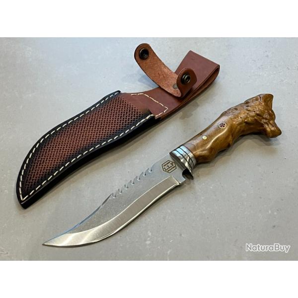 Couteau 28cm forg� LLF manche sculpt� loup s�rie chasse