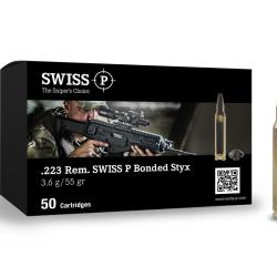 Cartouches SWISS P 223 rem 55gr 3.6g SX sans plomb encapsul&eacute;e - 1000 cartouches