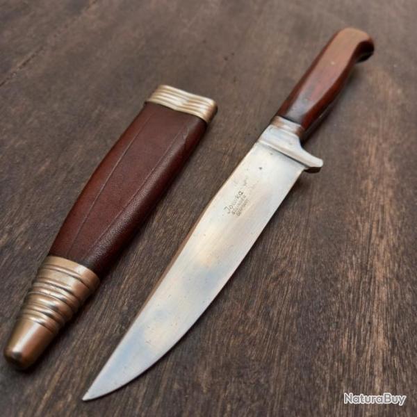Joli Couteau de Chasse NICKER ALLEMAND de SOLINGEN Manche en Bois avec �tui en cuir
