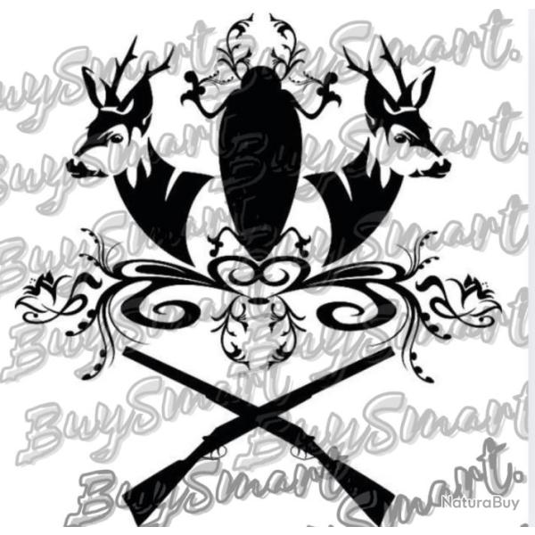 autocollant chasse troph�e brocard 25cm!Noir
