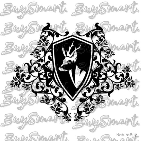 autocollant chasse troph�e brocard 25cm!Noir au choix