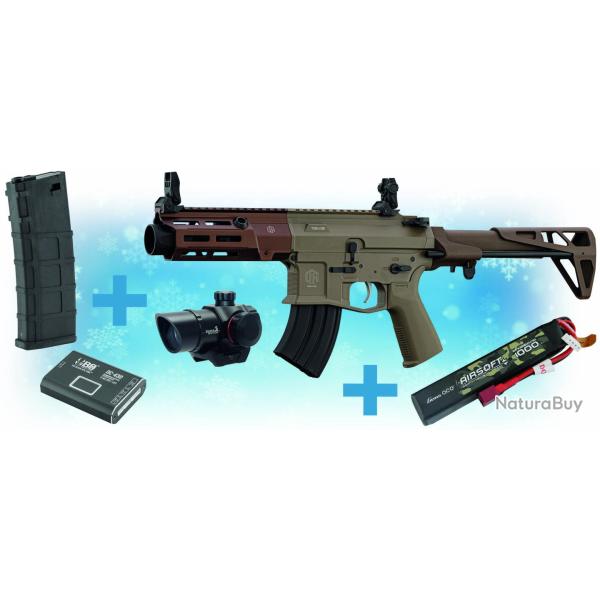 Pack replique M923A AEG double eagle TAN + chargeur + red dot + batterie Lipo + chargeur de batterie