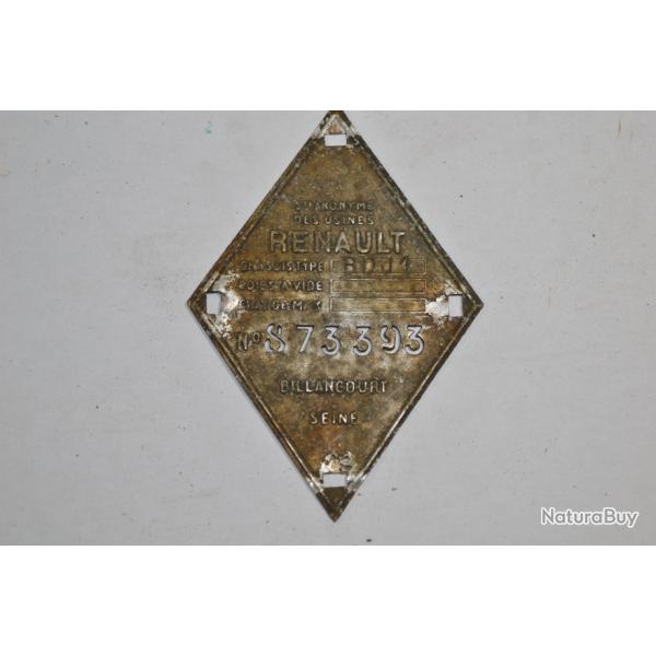 Ancienne plaque pour Machine chassis Moteur WW2 Maginot / V�hicule Renault 873393 (20C)