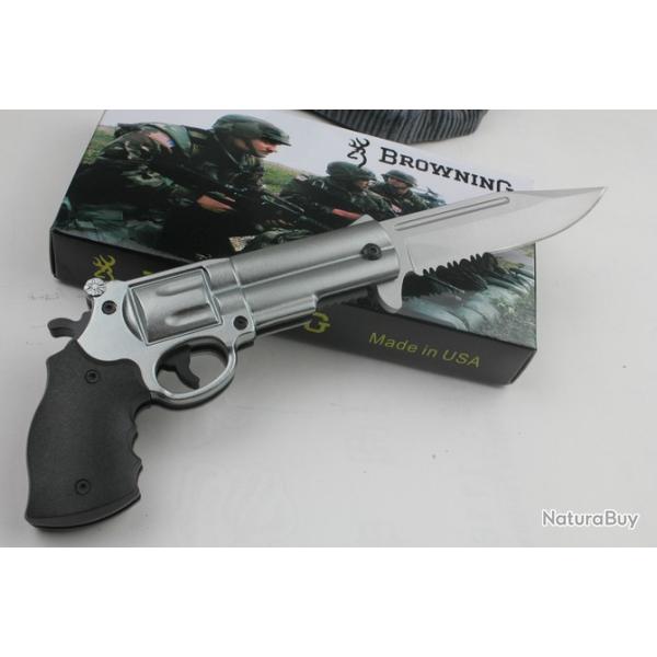 Couteau Pliant Pistolet Acier Lame Acier 9 cm Fourreau Outdoor