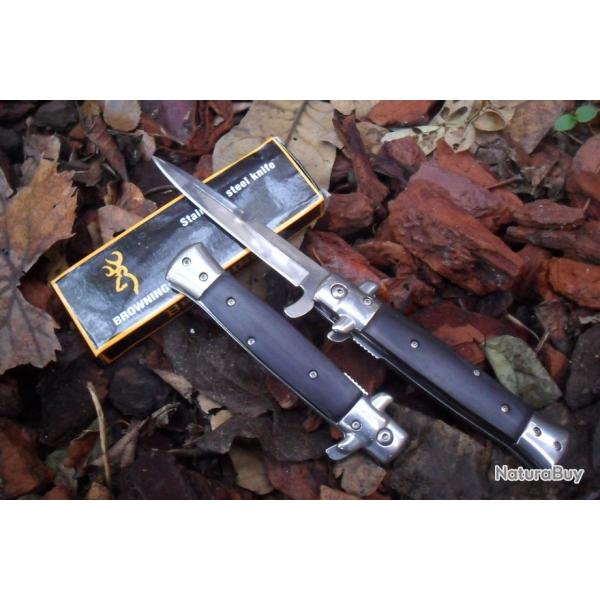 Couteau Pliant Lame Droite Fine Chrom�e 10,5 cm Manche Bois 13 cm Outdoor