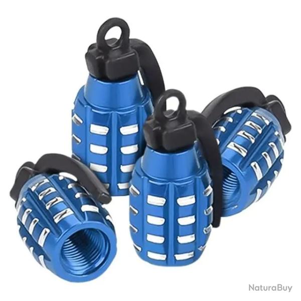 Lot de 4 bouchons de valve "Grenades" bleus - LIVRAISON GRATUITE
